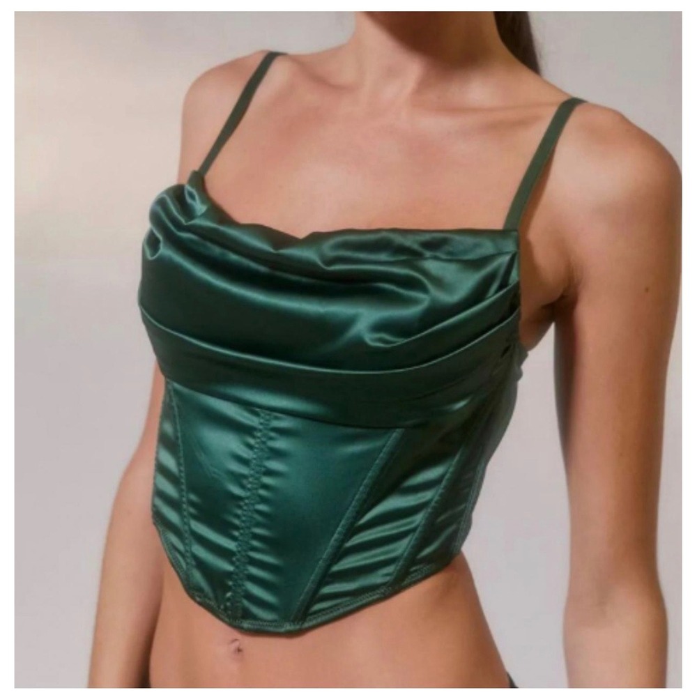 Urban Outfitters Green Satin Cowl Neck Corset Top XS Emerald Bustier Camisole